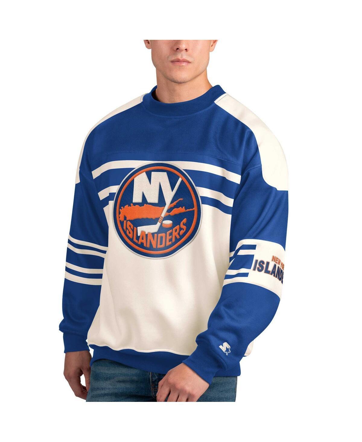 Mens Starter White New York Islanders Defense Fleece Crewneck Pullover Sweatshirt Product Image