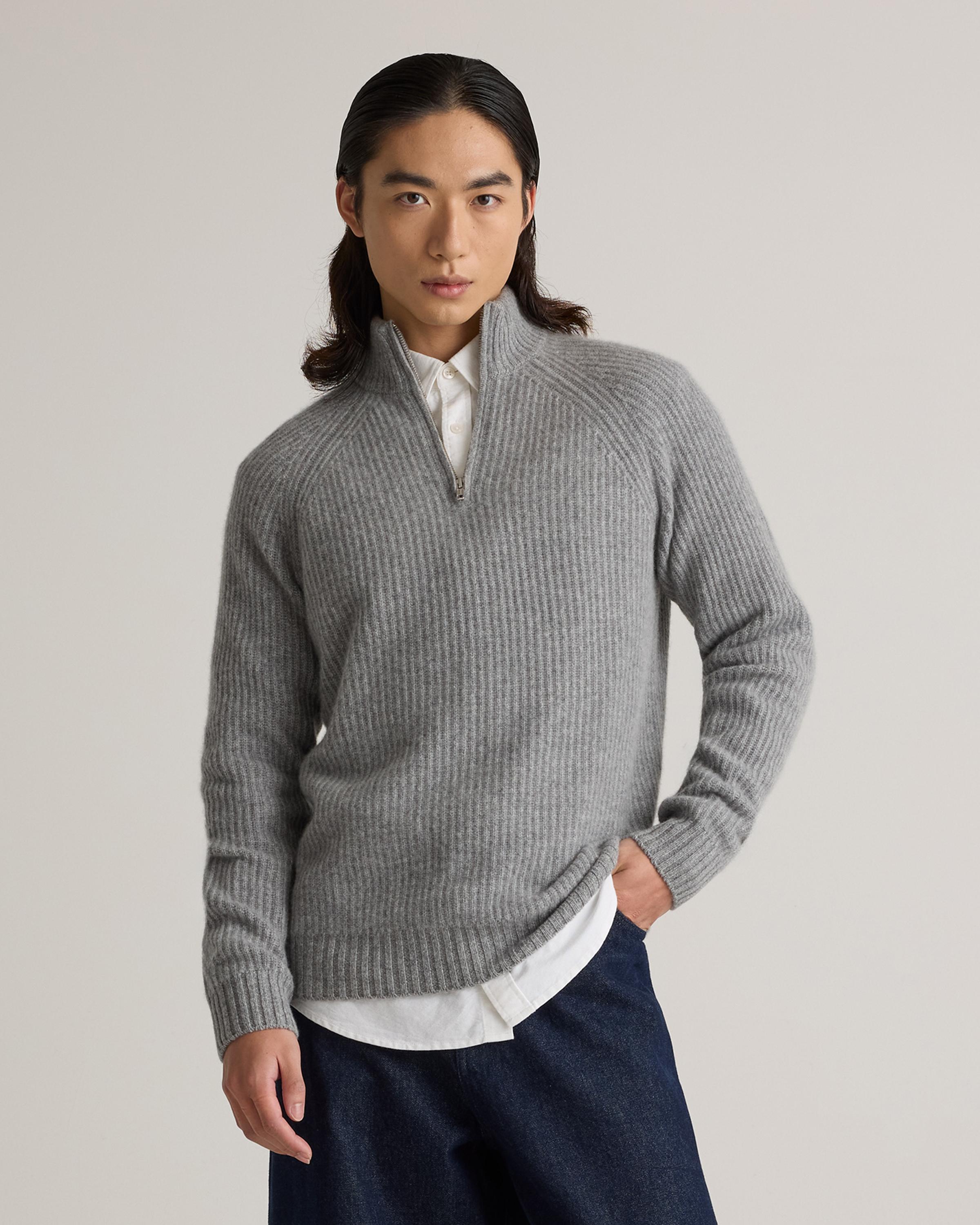 Mens Mongolian Cashmere Fisherman Quarter Zip Sweater in Navy, Size Small by Quince Product Image