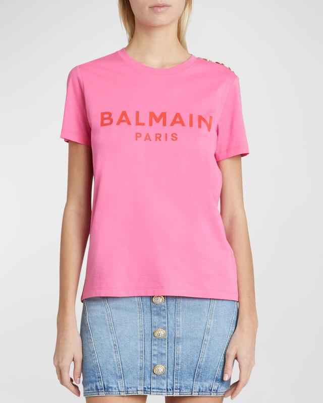 Balmain Button Shoulder Cotton Logo Graphic T-Shirt Product Image