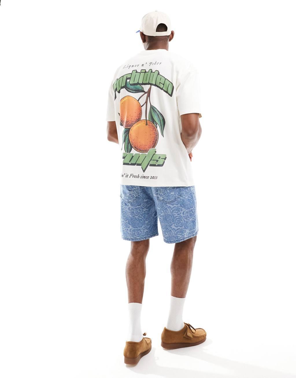 Liquor & Poker oversized t-shirt with fruit back print in white Product Image