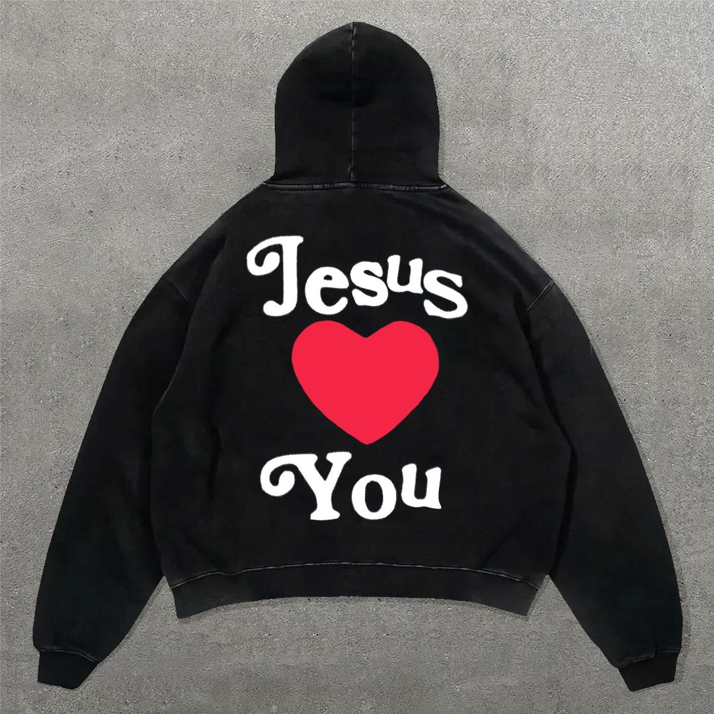 Sopula Jesus Loves You Graphic Acid Washed Oversized Hoodie Product Image