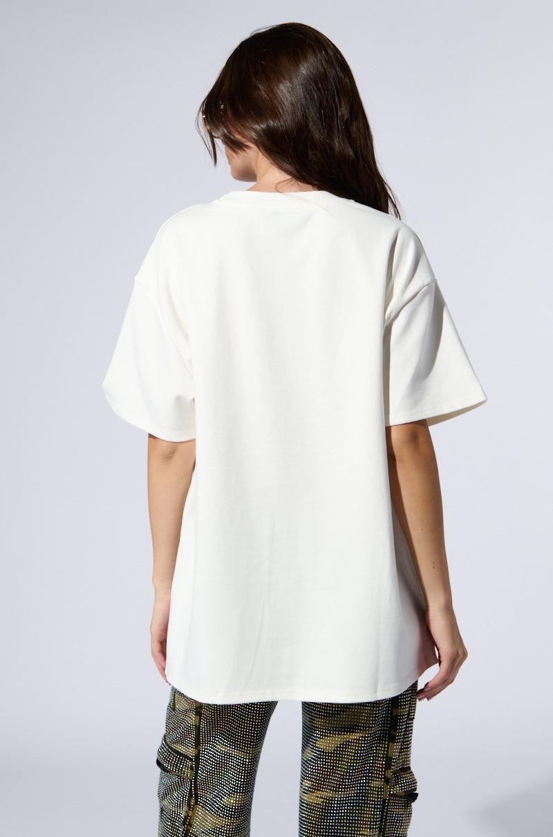 SMILE RHINESTONE DETAIL OVERSIZED TSHIRT IN WHITE Product Image