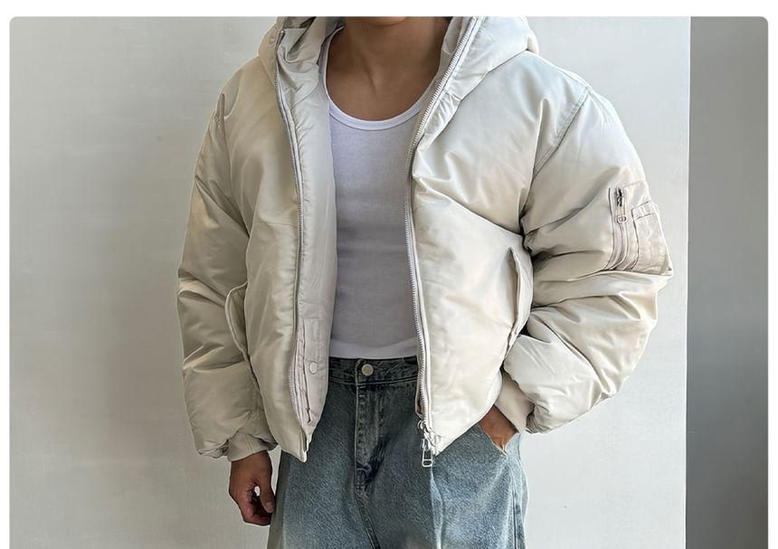 Plain Hooded Zip-Up Bomber Jacket Product Image