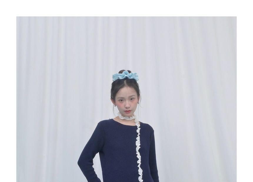 Long-Sleeve Crew Neck Crochet Knit Top Product Image