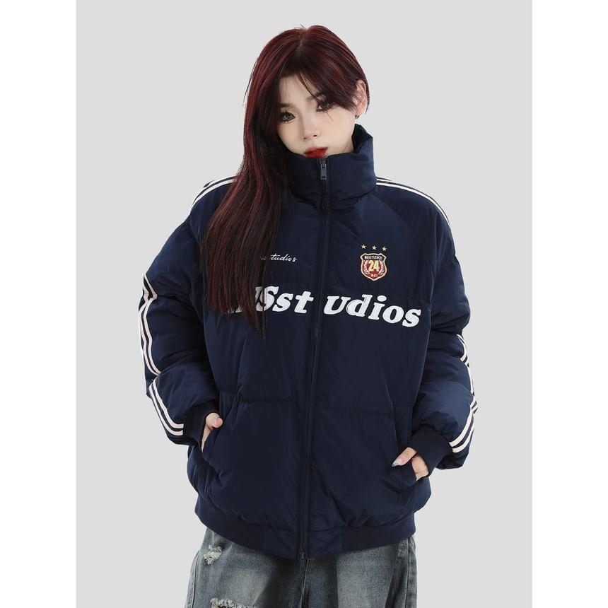 Couple Matching Lettering Hooded Puffer Jacket Product Image