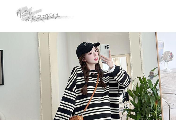 Maternity Round Neck Striped Oversized Sweatshirt Product Image