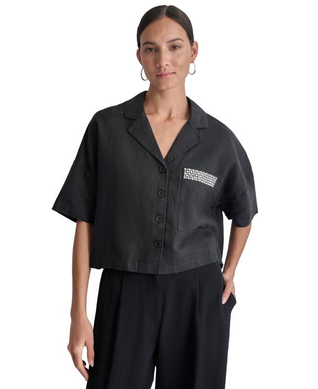 Dkny Womens Linen Studded Camp Shirt Product Image