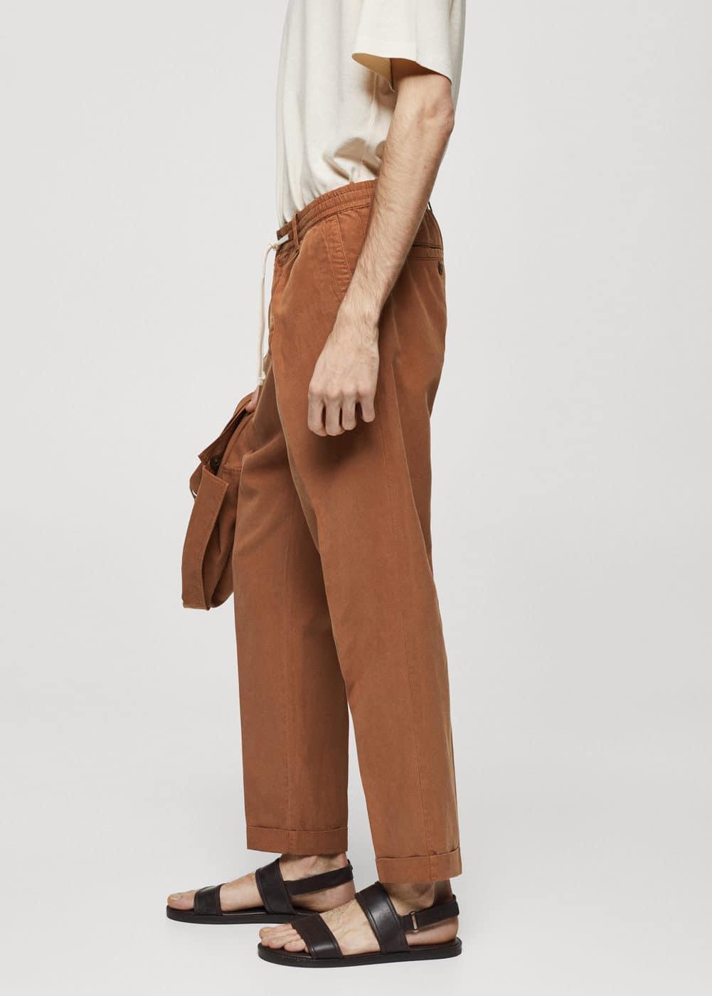 Mango Mens Linen-Blend Slim-Fit Drawstring Pants Product Image