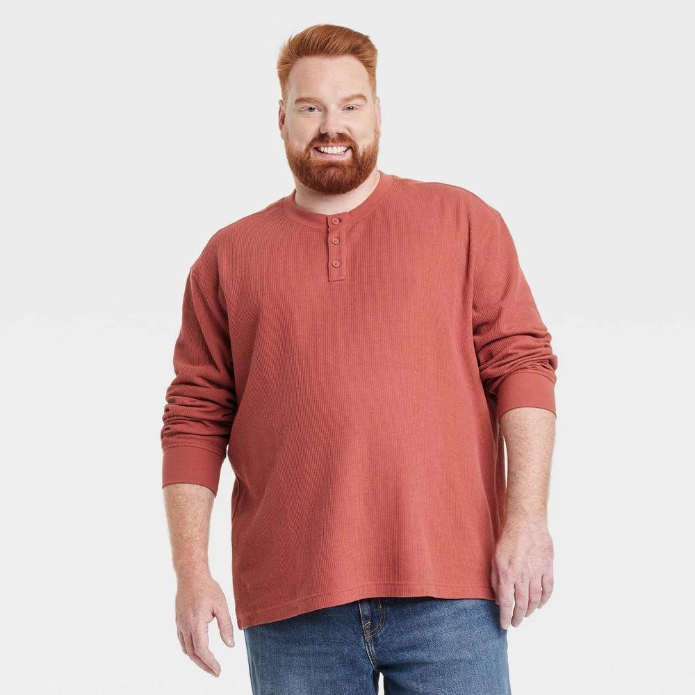 Mens Big & Tall Long Sleeve Textured Henley T-Shirt - Goodfellow & Co Red 4XLT Product Image