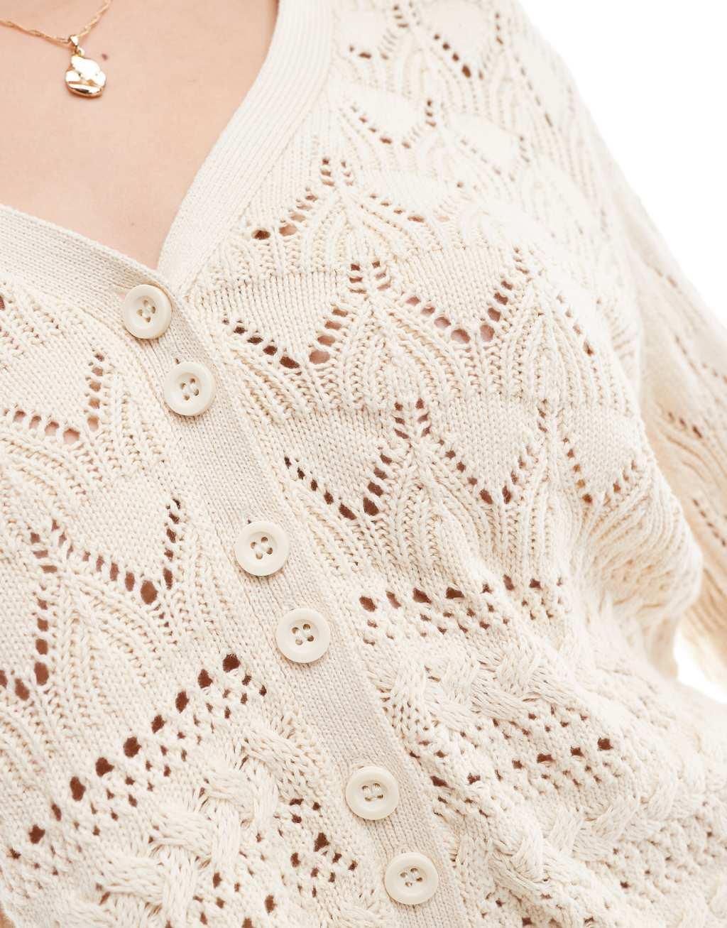 Vero Moda open knit cardigan in cream Product Image