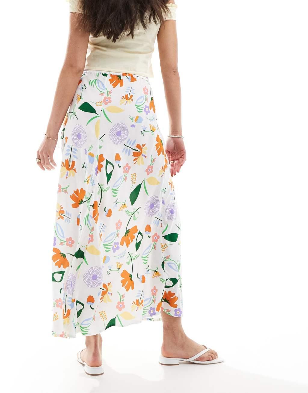 ONLY floral print maxi skirt in white  Product Image