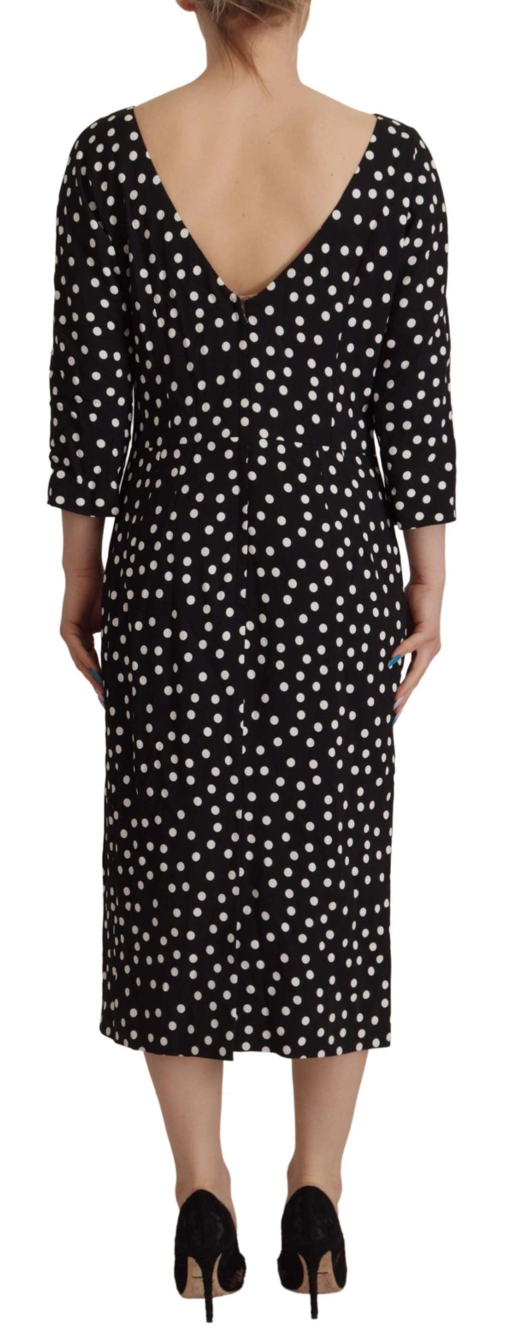 DOLCE & GABBANA Black White Polka Dots Sheath Midi Viscose Dress Product Image