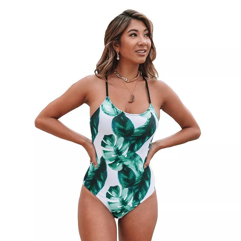 Womens CUPSHE Tropical Leaf Lace-Up One-Piece Swimsuit Product Image