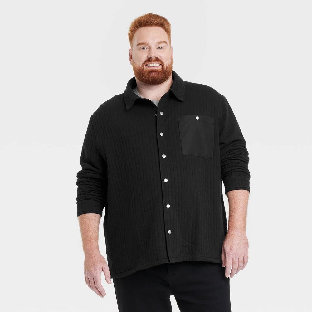 Mens Big & Tall Quilted Knit Shirt Jacket - Goodfellow & Co Black 4XLT Product Image