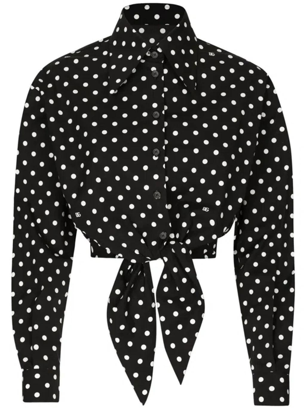 DOLCE & GABBANA Women's Short Polka Dot Shirt In Black Product Image