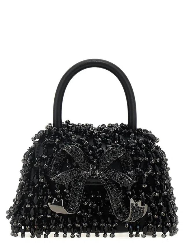 Black Embellished Micro Bow Handbag Product Image