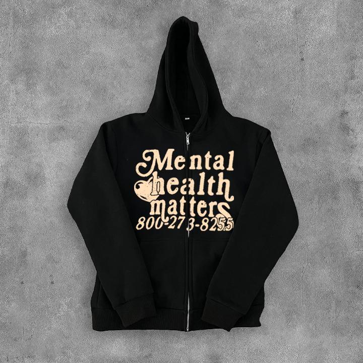 Mental Health Matters Graphic Print Fleece Zip Up Hoodie Product Image