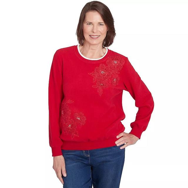 Petite Alfred Dunner Classic Sherpa Floral Embroidered Sweater, Womens Product Image