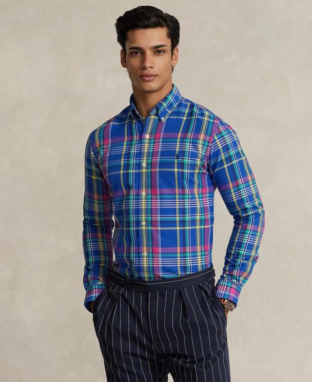 Men's Classic-fit Plaid Performance Shirt In Royal,pink Multi Product Image