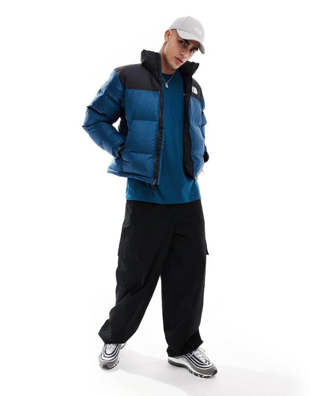 The North Face 1996 Retro Nuptse down puffer jacket in petrol blue and black Product Image