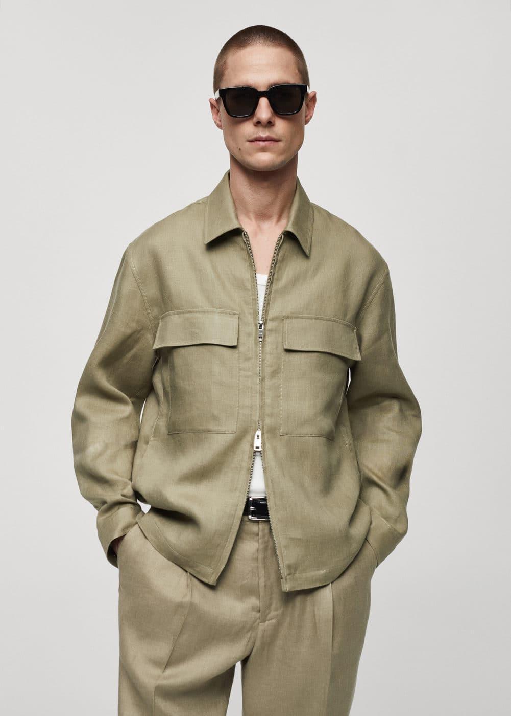 MANGO MAN - 100% linen overshirt with pockets khakiMen Product Image