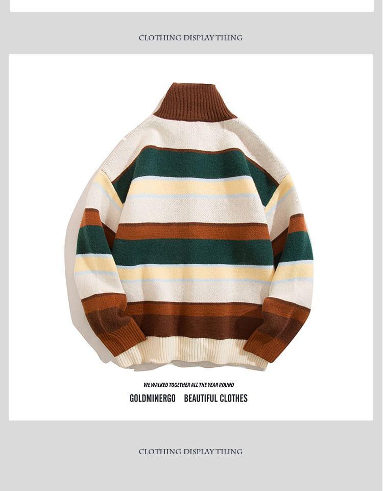 Turtleneck Color Block Cardigan Product Image