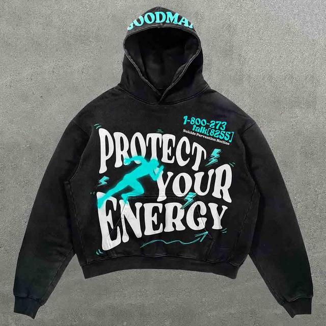 Vintage Mental Health Matters Protect Your Energy Graphic Oversized Hoodie Product Image