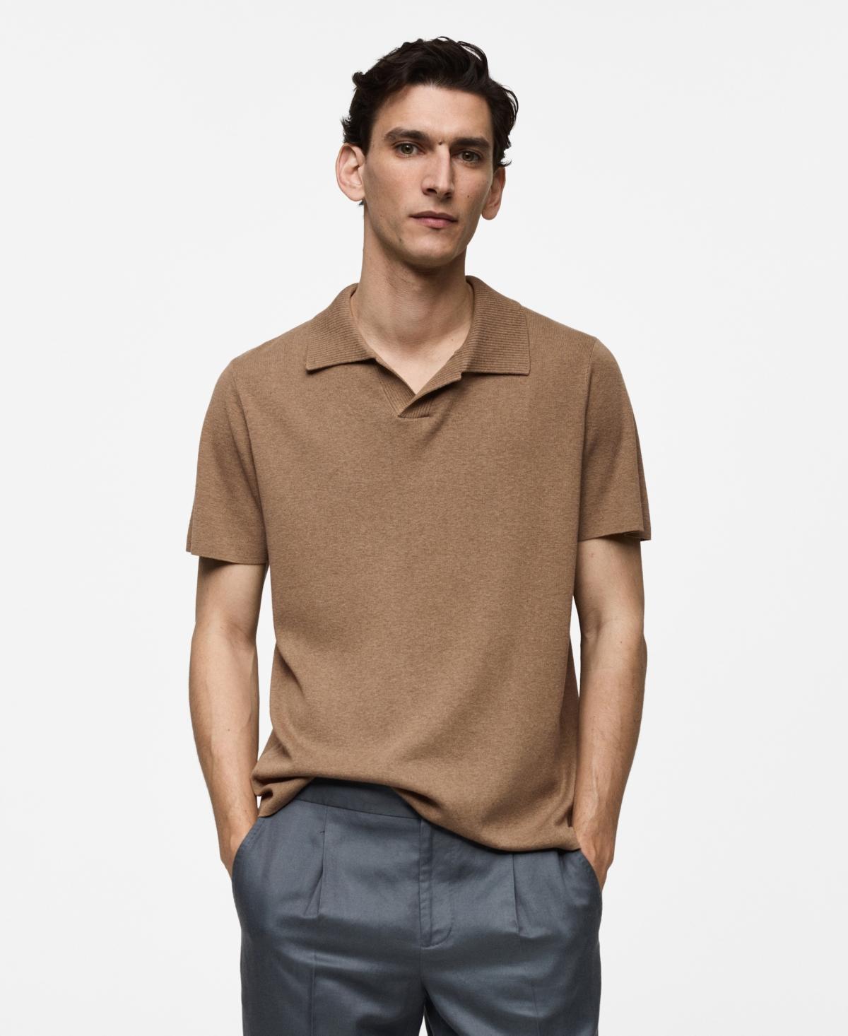 MANGO MAN - Textured knit cotton polo medium brownMen Product Image