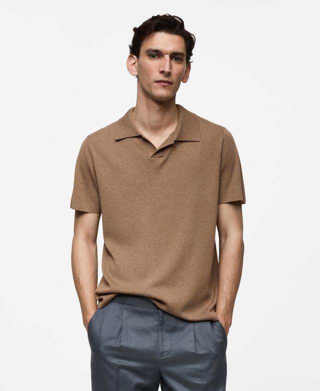 MANGO MAN - Textured knit cotton polo medium brownMen Product Image