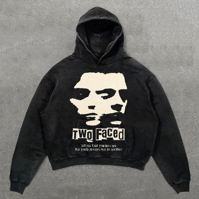 Vintage Face Graphic Casual Street Washed Hoodie Product Image