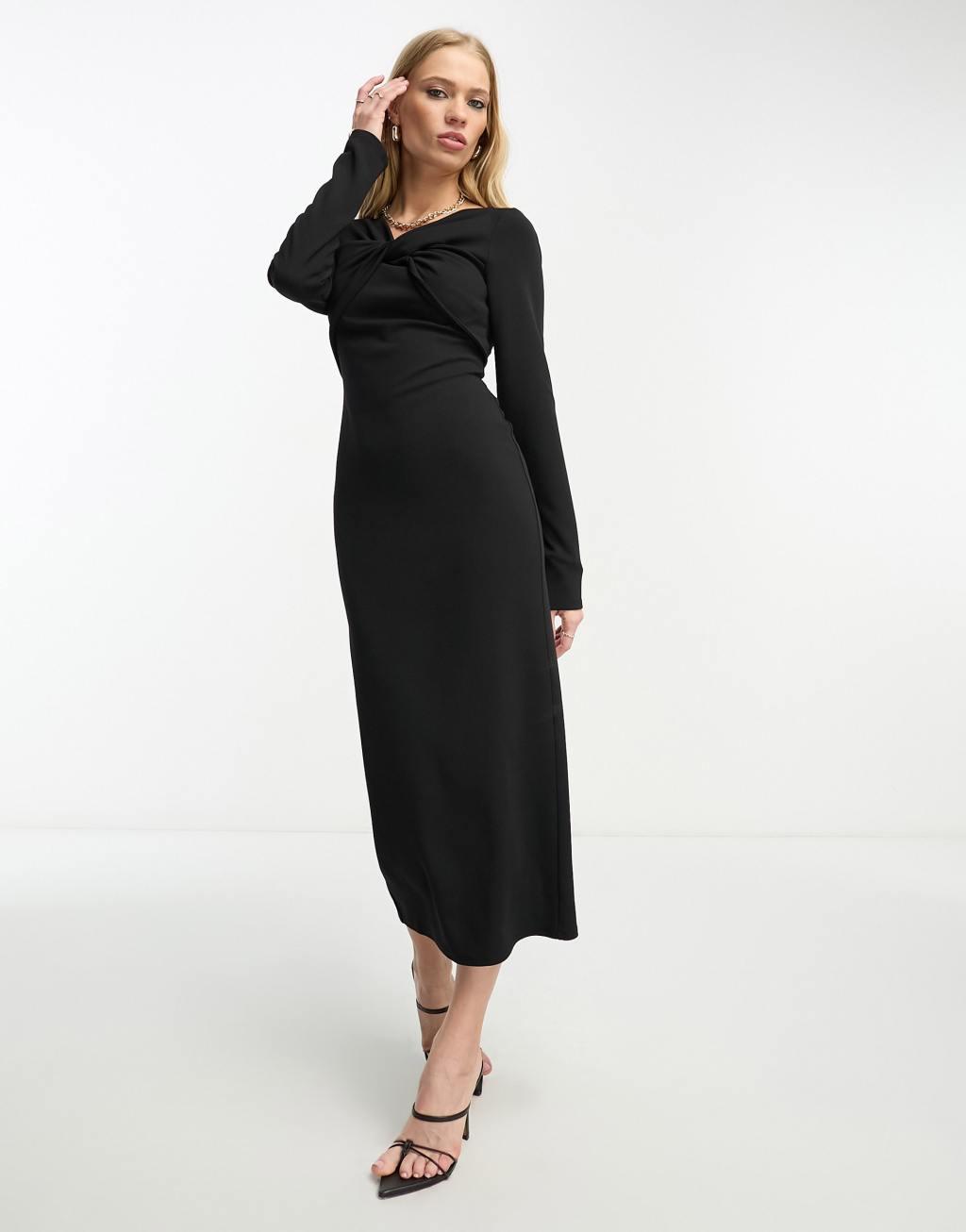 ASOS DESIGN twist neck long sleeve midi dress product image