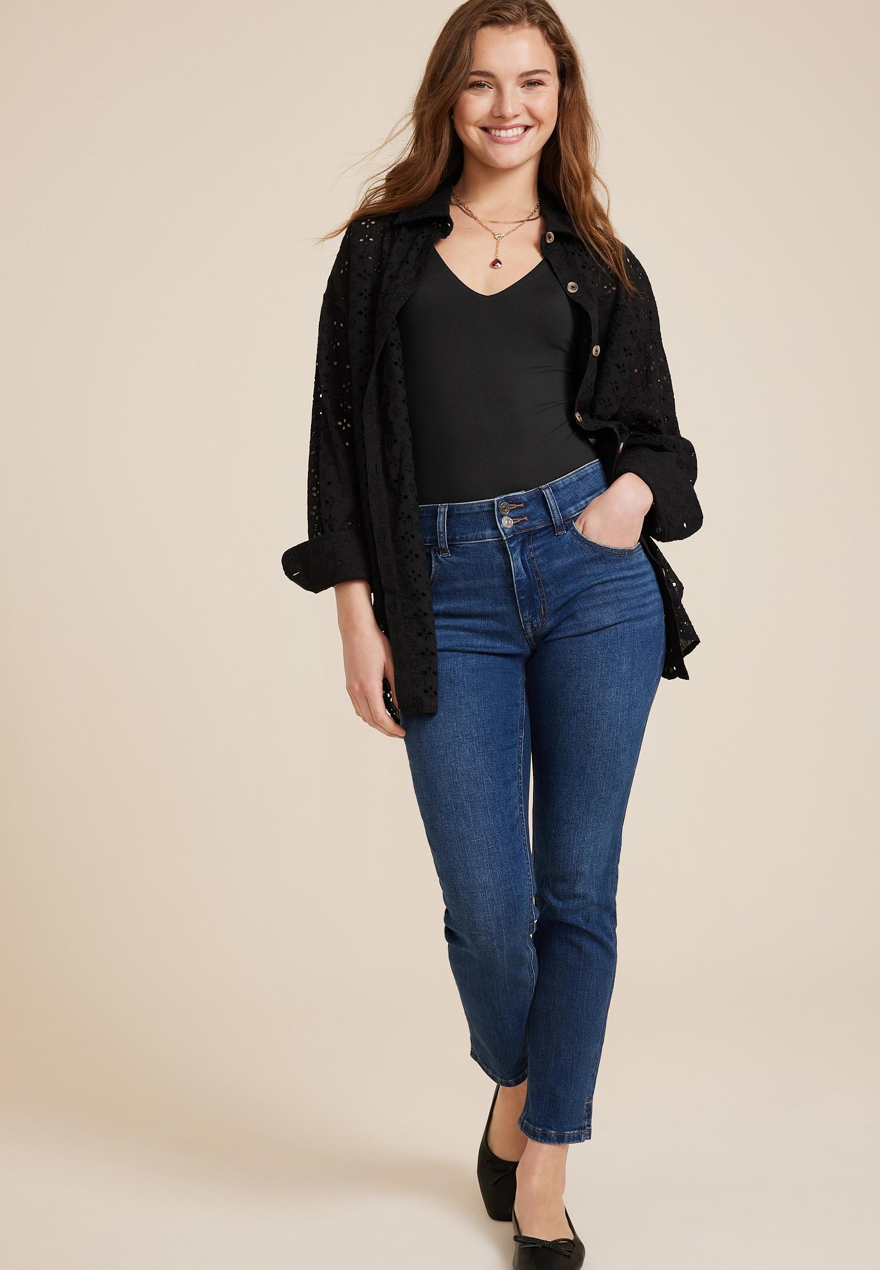 m jeans by maurices™ Curvy High Rise Slim Straight Ankle Jean Product Image