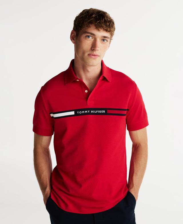 Tommy Hilfiger Mens Short Sleeve Embroidered Chest Stripe Polo Shirt Product Image