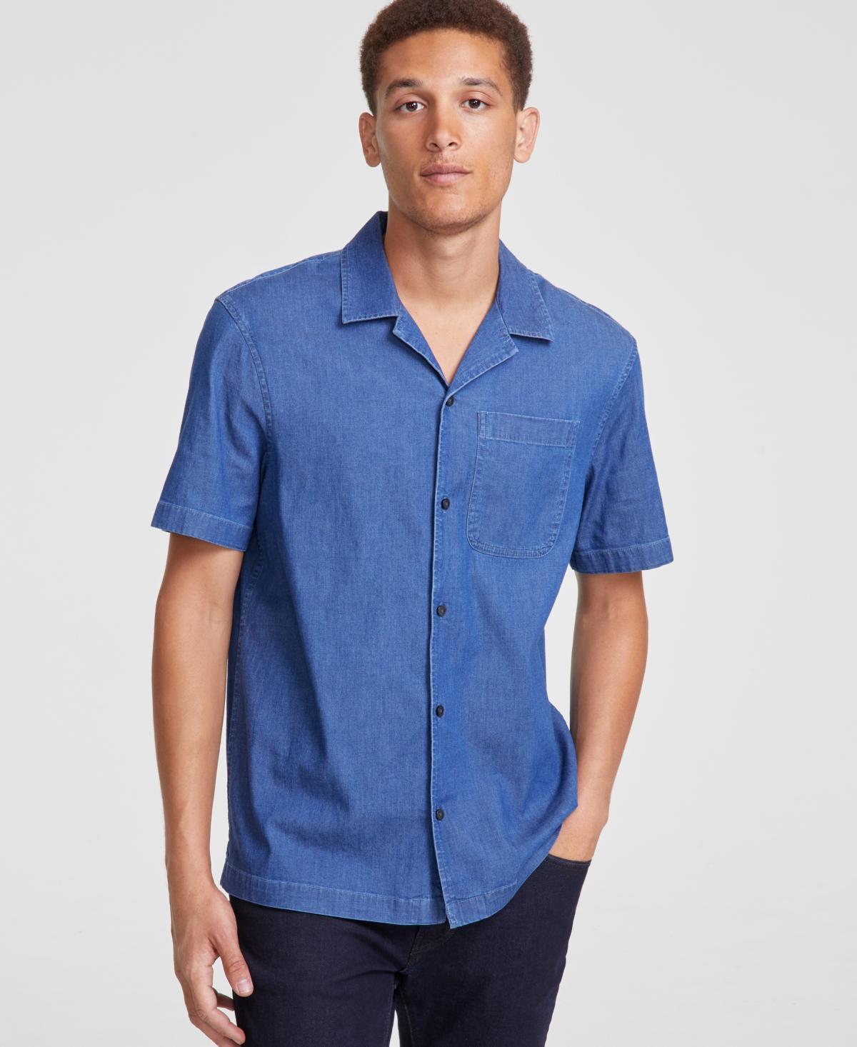 Michael Kors Mens Slim-Fit Stretch Garment Dyed Short-Sleeve Button-Down Shirt Product Image