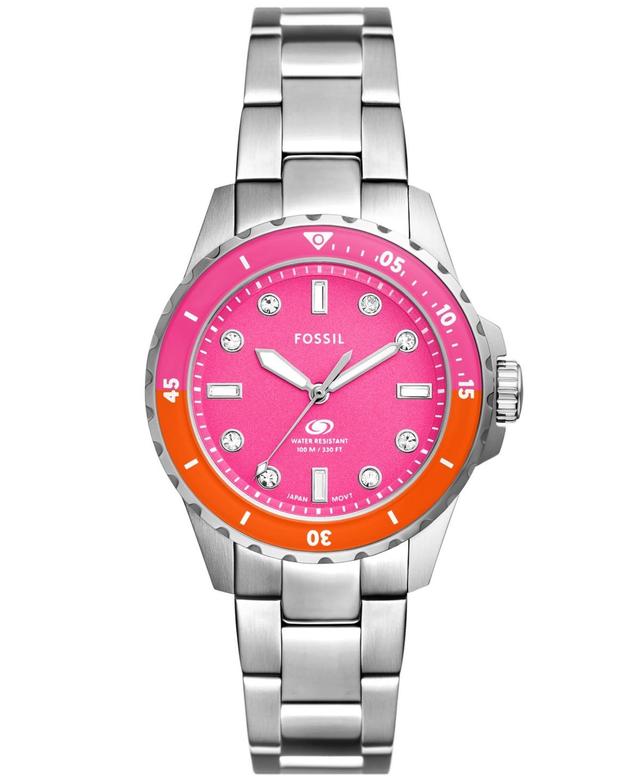 Fossil Womens Blue Dive Pink Dial Three-Hand Date Stainless Steel Bracelet Watch Product Image