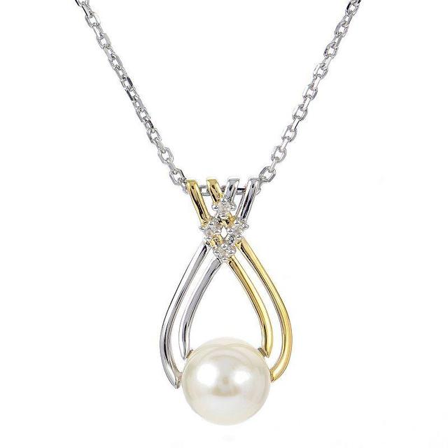 PearLustre by Imperial 14k Gold Over Silver Two Tone Freshwater Cultured Pearl & Lab-Created White Sapphire Pendant Necklace, Womens Product Image