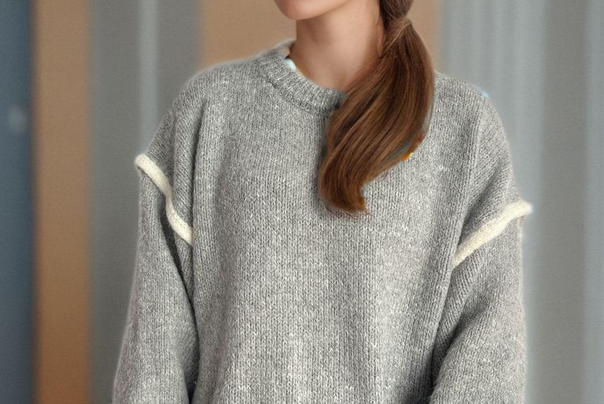 Round Neck Plain Contrast Trim Sweater Product Image