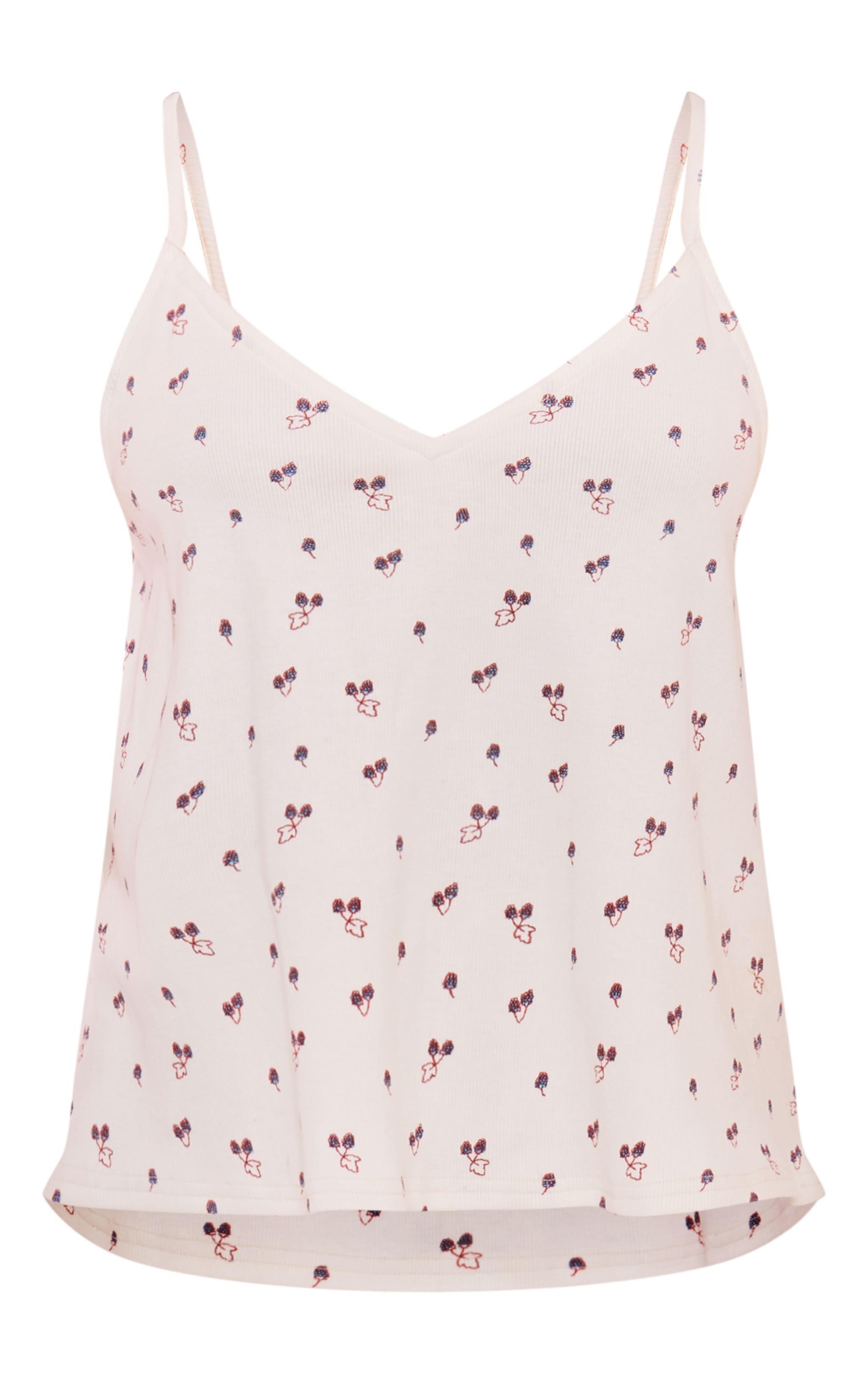 Cream Fruit Print Ribbed Pajama Cami Product Image