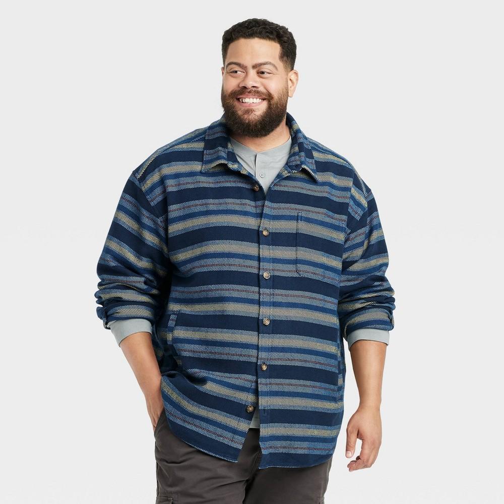 Mens Big & Tall Striped Heavyweight Flannel Long Sleeve Button-Down Shirt - Goodfellow & Co Navy Blue 4XLT Product Image