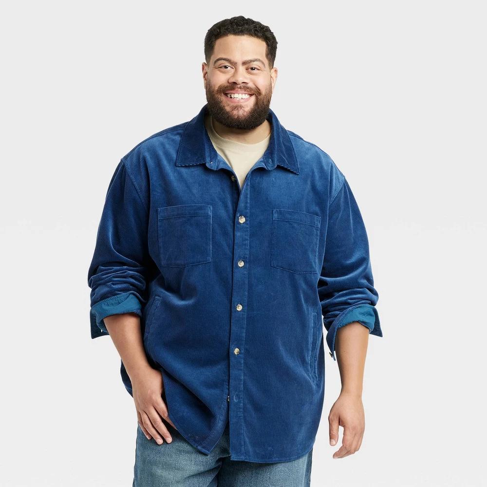 Mens Big & Tall Mid-Weight Corduroy Long Sleeve Button-Down Shirt - Goodfellow & Co Galaxy Blue LT Product Image