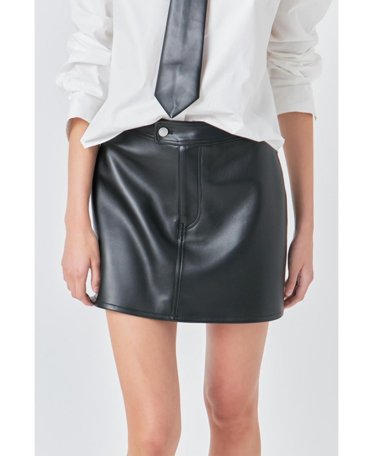 Grey Lab Womens A-Line Faux Leather Mini Skirt Product Image