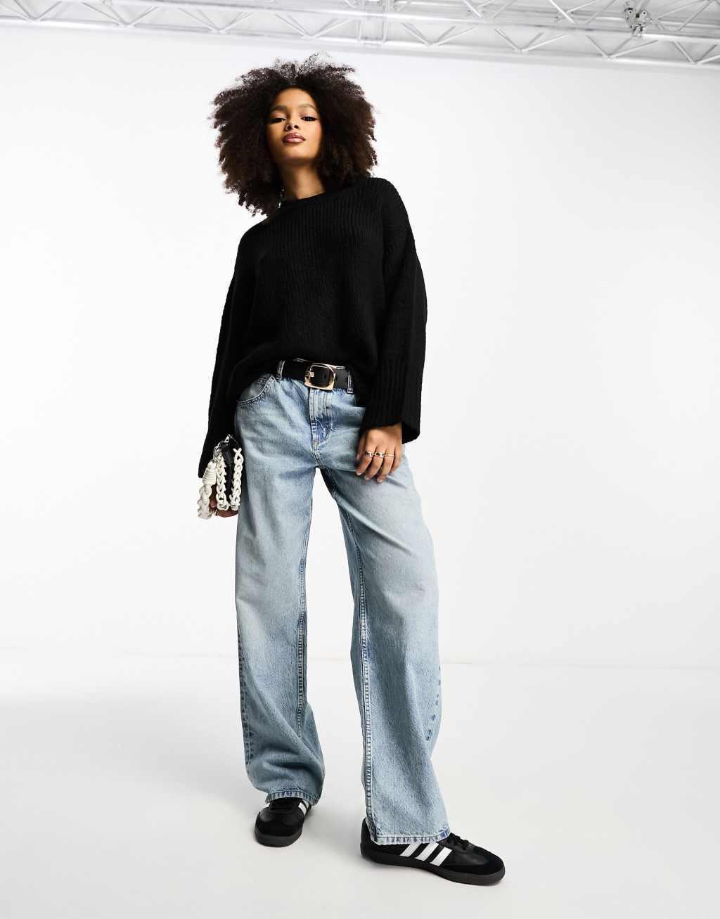 ASOS DESIGN oversized sweater with crew neck in black  Product Image