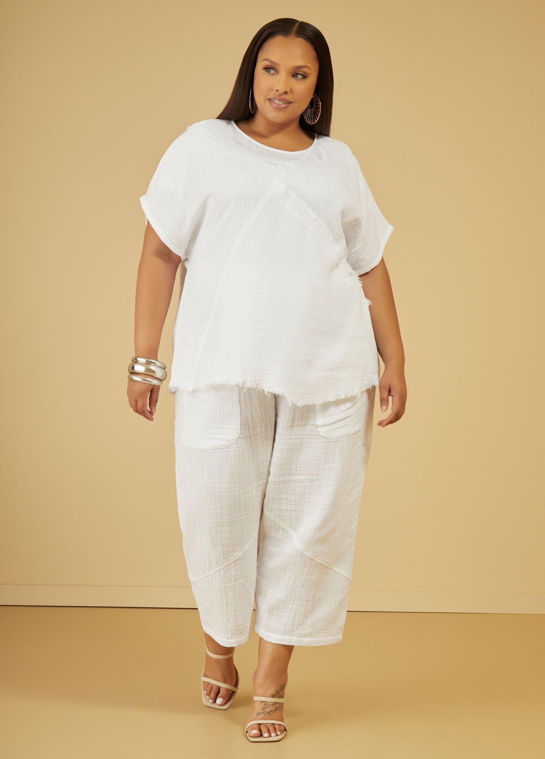 Plus Size Cropped Cotton Gauze Pants Ashley Stewart Product Image