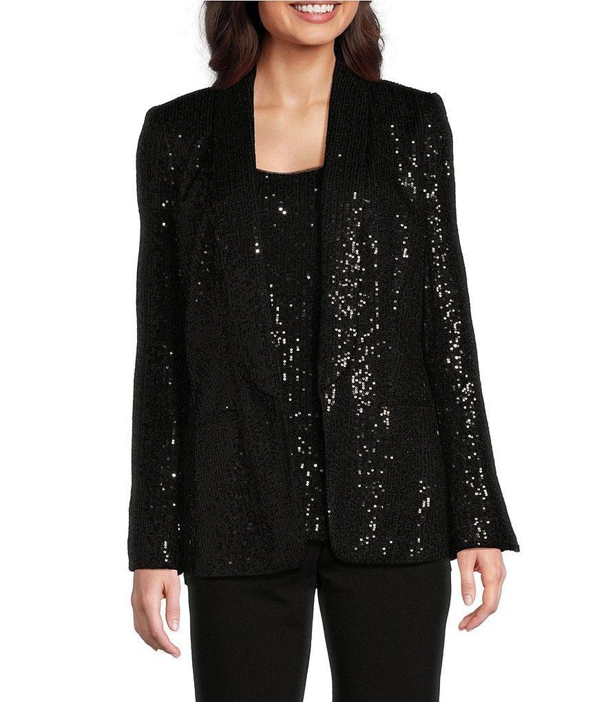 DKNY by Donna Karan Sequin Jersey Knit Open Lapel Blazer Product Image