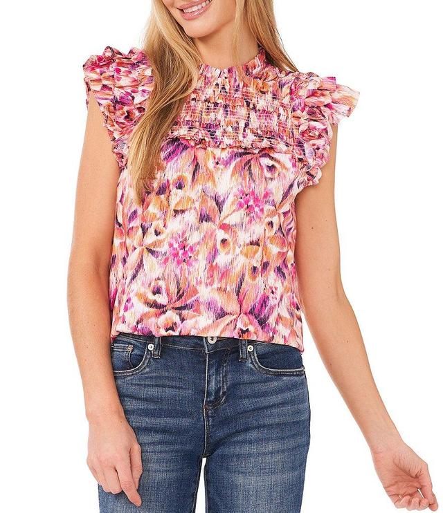 CeCe Floral Ruffled Short Sleeve Blouse Product Image