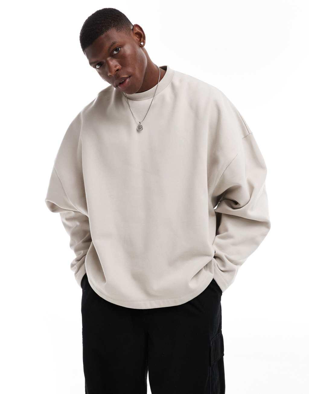 ASOS DESIGN heavyweight extreme oversized crew neck sweatshirt in sand Product Image