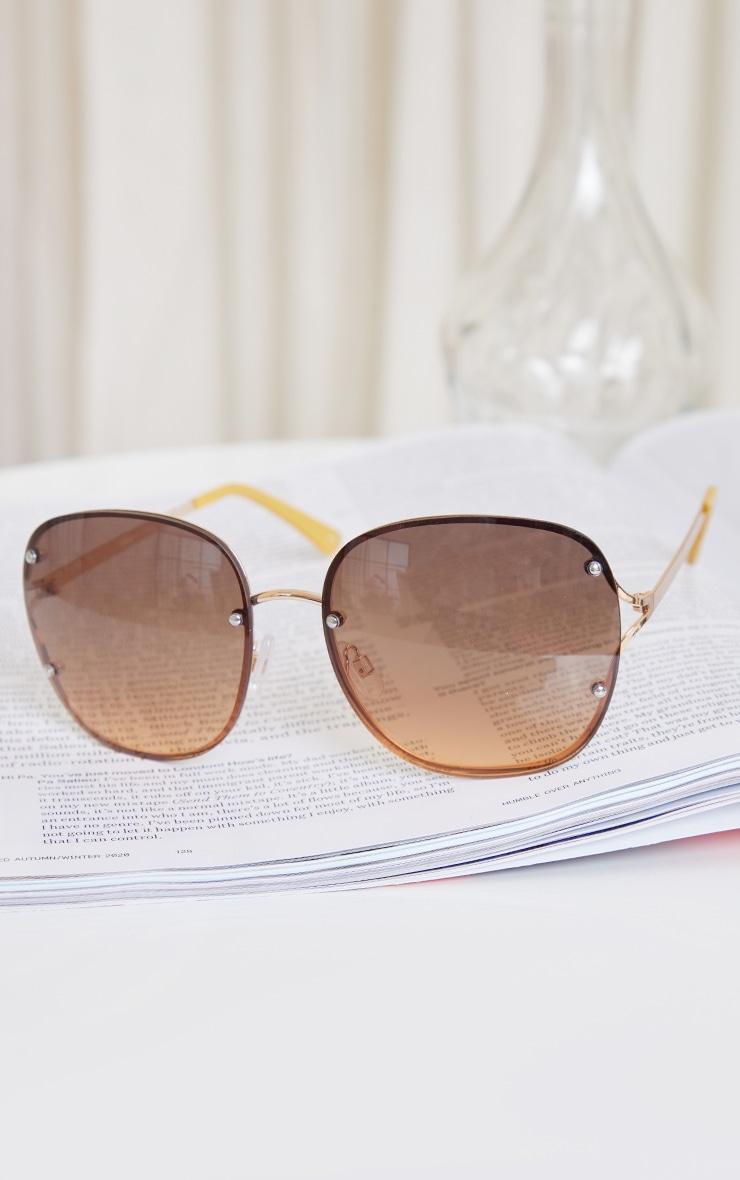 Brown Rimless Oversized Rounded Sunglasses Product Image