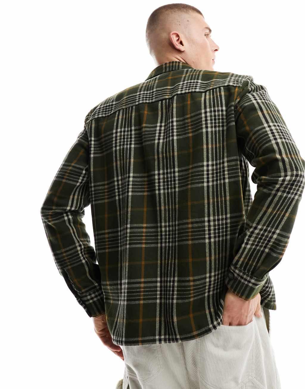 Only & Sons flannel check overshirt in khaki Product Image