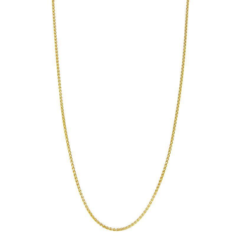 Primavera 24k Gold Over Silver Wheat Chain Necklace, Womens 24k Gold Tone Product Image