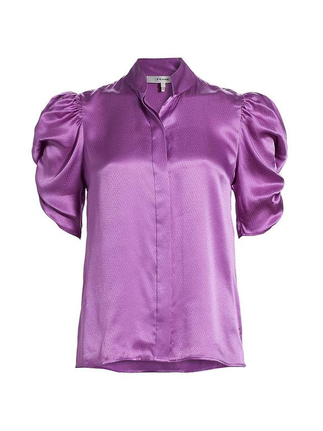 Womens Puff-Sleeve Silk Blouse Product Image